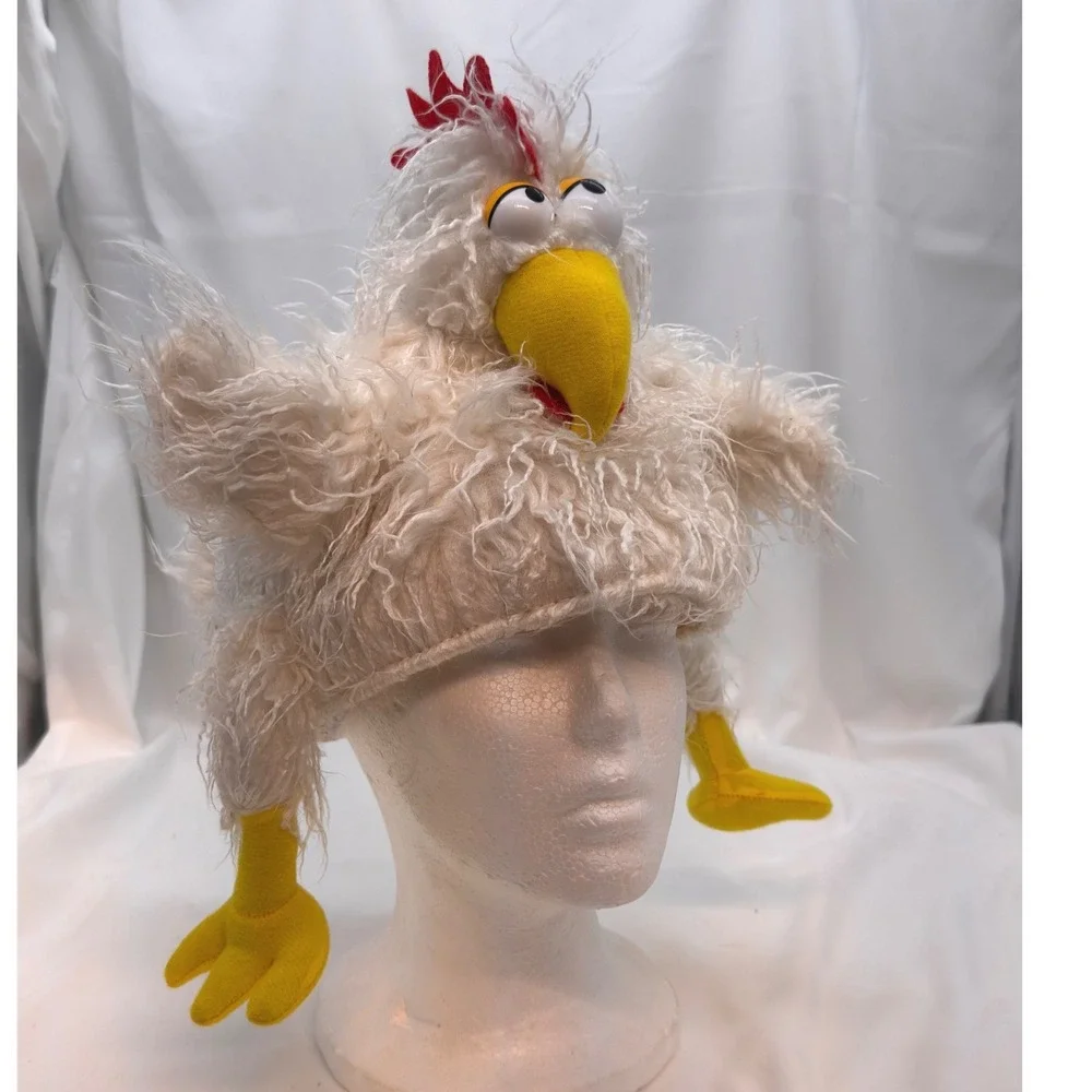 Elope Chicken Hat White Shaggy Plush Bird Rooster Novelty Costume Funny Cosplay